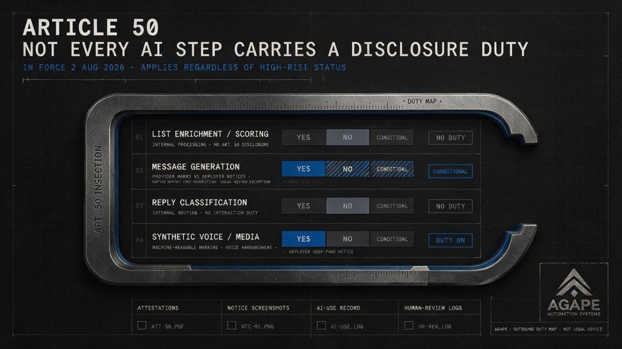 EU AI Act Article 50: which outbound steps now require AI disclosure